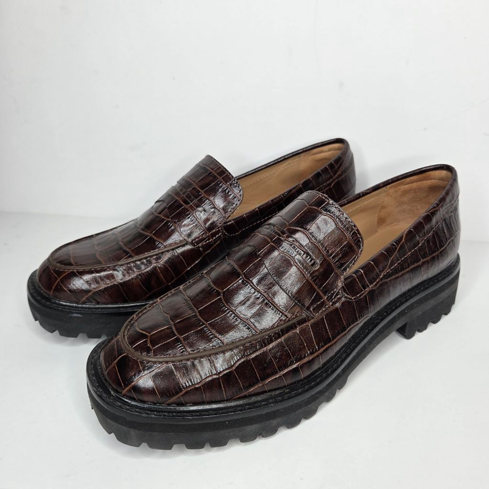 Everlane The Lug Loafer Brown Croc Embossed Women's Size 9.5 Euro 40 Platform - Picture 3 of 13